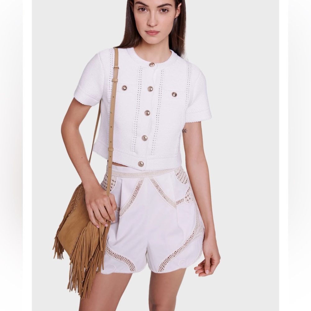 NWT 🐚 MAJE Crochet-knit White Women's Shorts